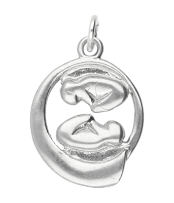 Zilveren Baby tweeling in buik ketting hanger