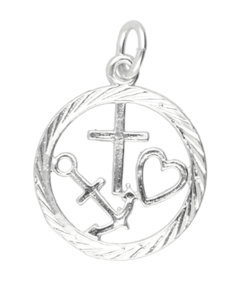 Zilveren Hoop, geloof en liefde in ring 20 mm. ketting hanger