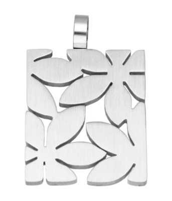 RVS Bloemen rechthoek 2 ketting hanger - edelstaal