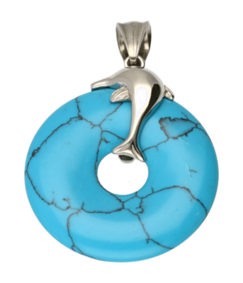RVS Dolfijn met turquoise ring ketting hanger - edelstaal