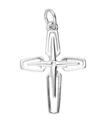 Zilveren Kruis open bewerkt ketting hanger