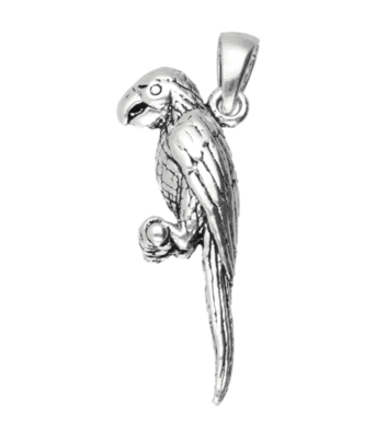 Zilveren Papegaai op stok kettinghanger