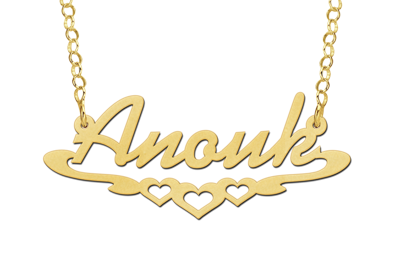 Gouden Naamketting lettertype Anouk met hartjes