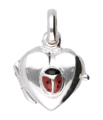 Zilveren Foto medaillon hart met lieveheersbeestje hanger - klein