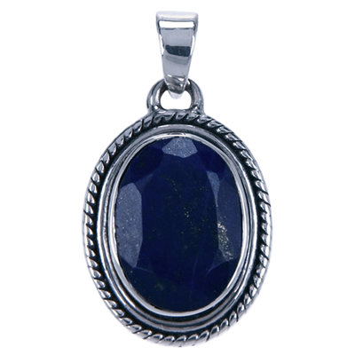 Zilveren Lapis lazuli edelsteen ovaal facet geslepen kettinghanger