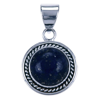 Zilveren Lapis lazuli edelsteen rond met kabelrand kettinghanger