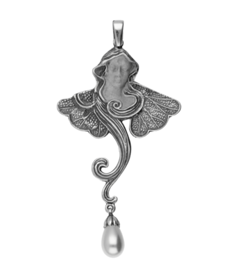 Zilveren Vrouwentorso met glasparel Art Nouveau Jugendstil XL hanger