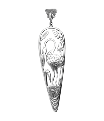 Zilveren Kraanvogels in pendule Art Nouveau Jugendstil XL hanger