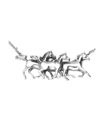 Zilveren Paarden in galop hanger + ketting 45 cm