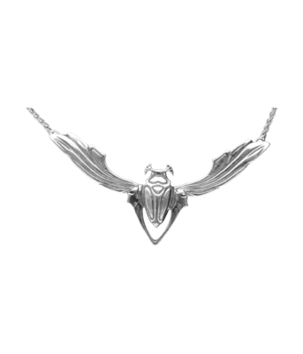 Zilveren Kever vliegend Art Nouveau Jugendstil hanger + ketting 45 cm