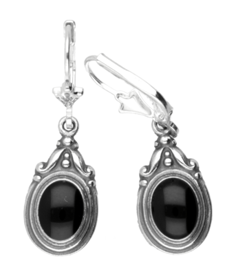 Zilveren Pendel ovaal met zwarte emaille Art Nouveau Jugendstil oorhanger