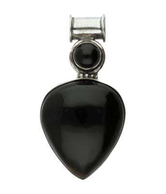 Zilveren zwarte Onyx edelsteen in hartvorm XL hanger