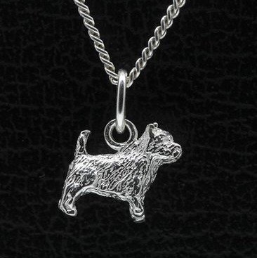 Zilveren Norwich terrier met staart ketting hanger - klein