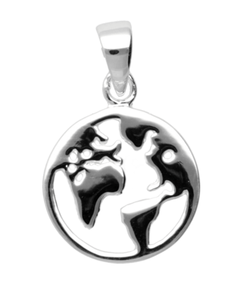 Zilveren De Aarde Wereld continent in ring kettinghanger
