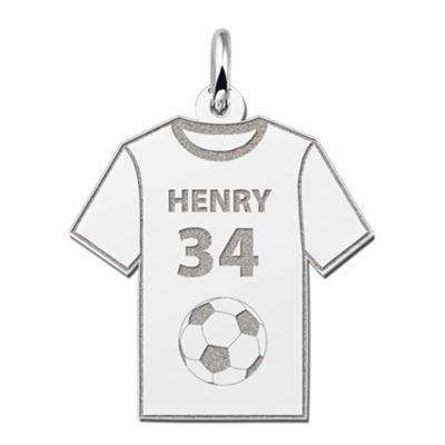 Zilveren Voetbalshirt met rugnummer en naam kettinghanger