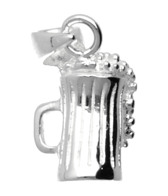 Zilveren Bierpul met schuimend bier kettinghanger