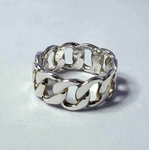 Zilveren brede ring met gourmetschakel