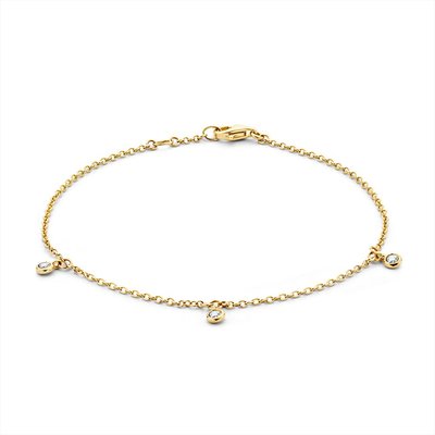 Gouden Armband 14 karaat 585 geelgoud 18-19 cm met 3 hangende diamanten
