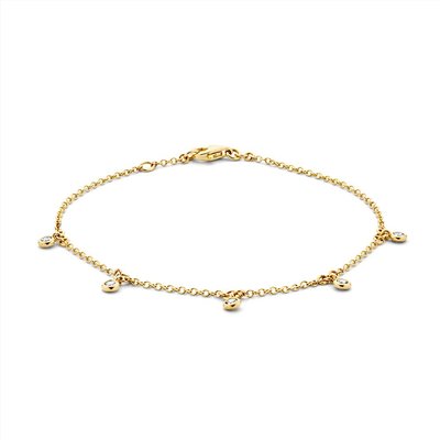 Gouden Armband 14 karaat 585 geelgoud 18-19 cm met 5 hangende diamanten
