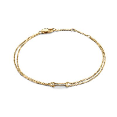 Gouden Armband 14 karaat 585 geelgoud 17-18-19 cm met 7 diamanten in railzetting