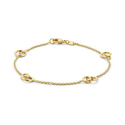 Gouden Armband 14 karaat 585 geelgoud 19 cm met verbonden dubbele ringen