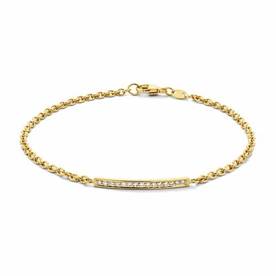 Gouden Armband 14 karaat 585 geelgoud 19 cm met diamantrail