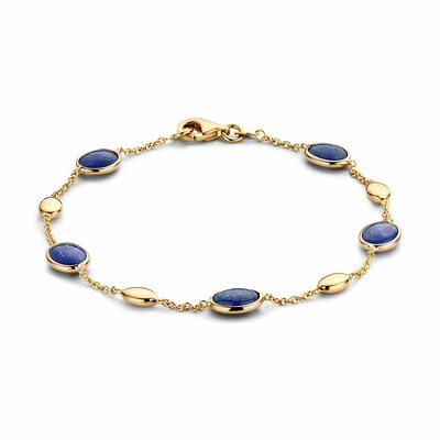 Gouden Armband 14 karaat 585 geelgoud 19 cm met cabochon geslepen blauwe saffier