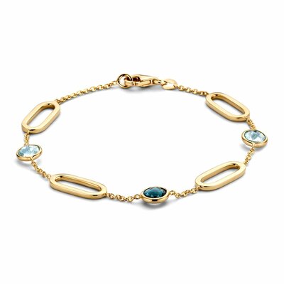 Gouden Armband 14 karaat 585 geelgoud 19 cm met blauwe geslepen topaas edelsteen