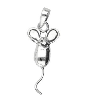 Zilveren Muis met lange staart ketting hanger