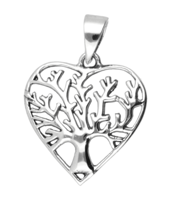 Zilveren Hart met levensboom ketting hanger