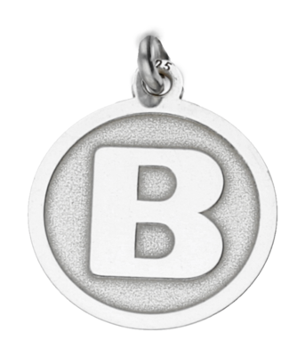 Zilveren Letter B rond mat en glans kettinghanger