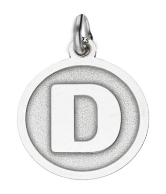 Zilveren Letter D rond mat en glans kettinghanger