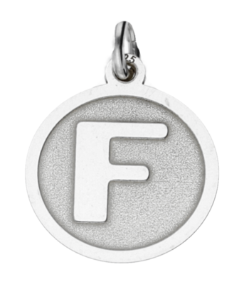 Zilveren Letter F rond mat en glans kettinghanger