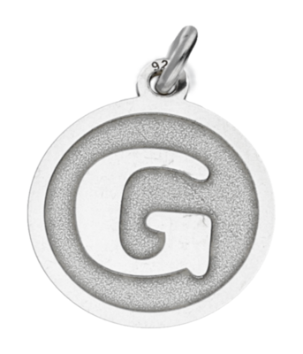 Zilveren Letter G rond mat en glans kettinghanger