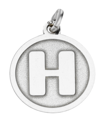Zilveren Letter H rond mat en glans kettinghanger