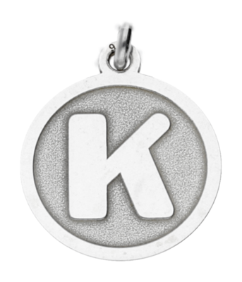 Zilveren Letter K rond mat en glans kettinghanger