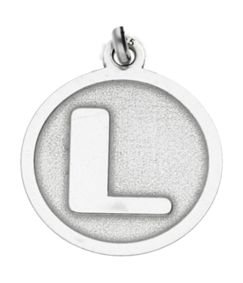 Zilveren Letter L rond mat en glans kettinghanger