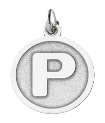 Zilveren Letter P rond mat en glans kettinghanger