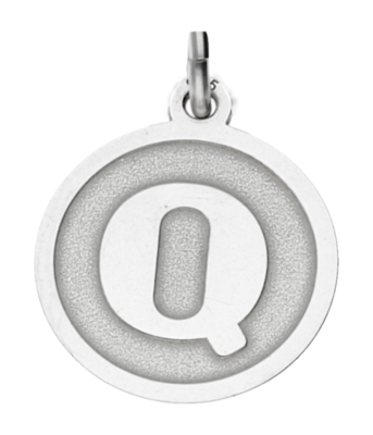 Zilveren Letter Q rond mat en glans kettinghanger