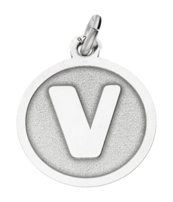 Zilveren Letter V rond mat en glans kettinghanger