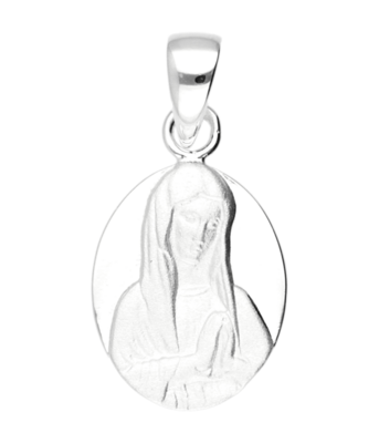 Zilveren Maria ovaal mat en glans kettinghanger