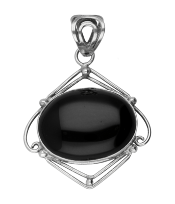 Zilveren Onyx ovaal met fantasie vatting kettinghanger