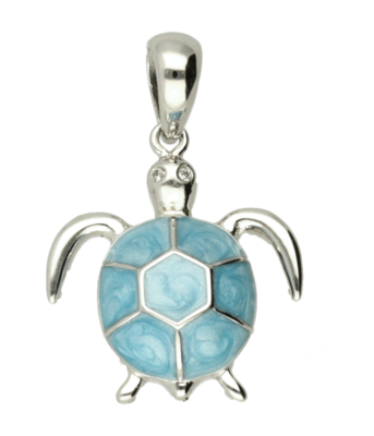 Zilveren Schildpad met blauwe steen kettinghanger