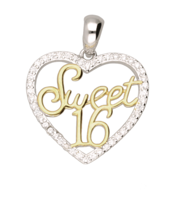 Zilveren Sweet sixteen 16 hart met zirkonia's kettinghanger