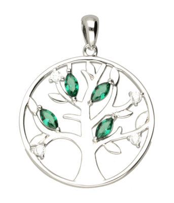 Zilveren Levensboom met zirkonia kettinghanger