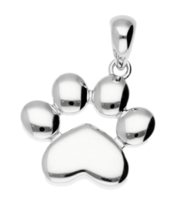 Zilveren Hondenpoot met hart kettinghanger