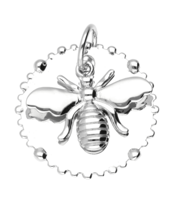 Zilveren Bij op rond bloemblad bewegend kettinghanger