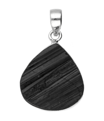 Zilveren Toermalijn zwart druppel ruw kettinghanger