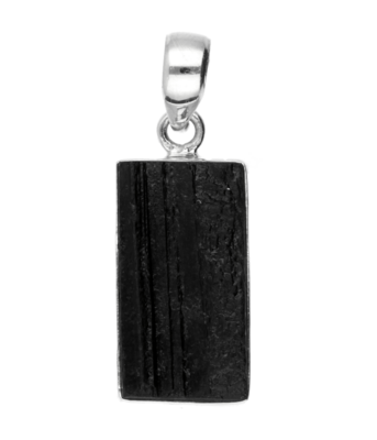 Zilveren Toermalijn zwart rechthoek ruw kettinghanger