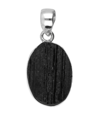 Zilveren Toermalijn zwart ovaal ruw kettinghanger